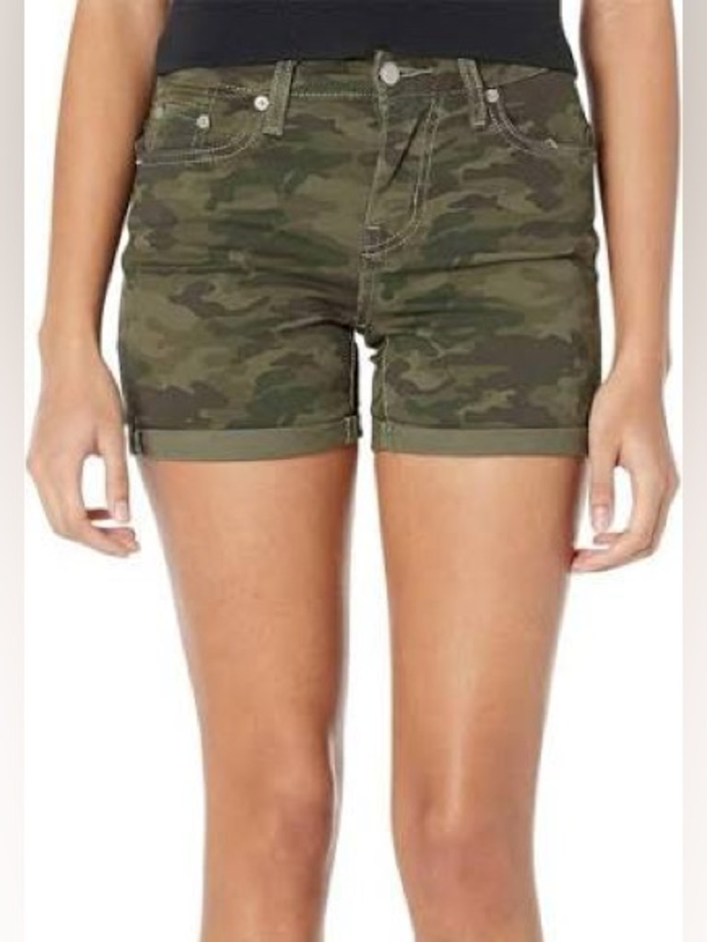 Levi’s Women’s Mid Length Jean Shorts Andie Camo Size 29 Cuffed Stretch Denim